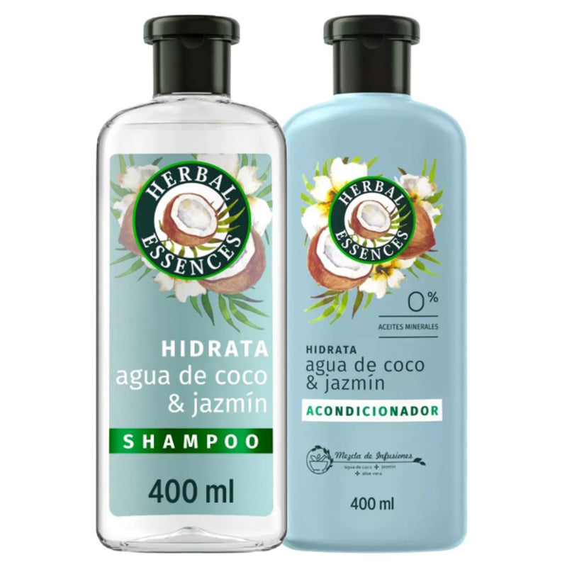 Kit Shampoo y Acondicionador Agua de Coco y Jazmin Herbal Essences 400 ml c/u Higiene Personal Casanova 