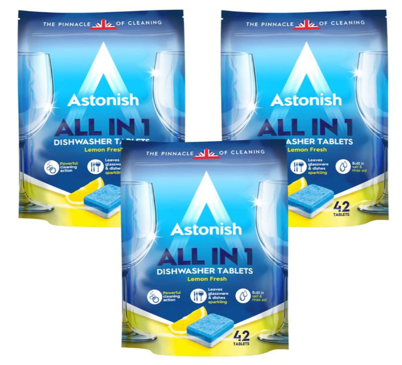 Pack Lavavajillas Tabletas Todo en 1 Astonish 3 x 42 unidades Baño y Cocina Astonish 